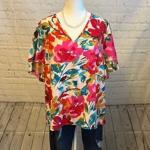 Floral V-Neck Women's Top